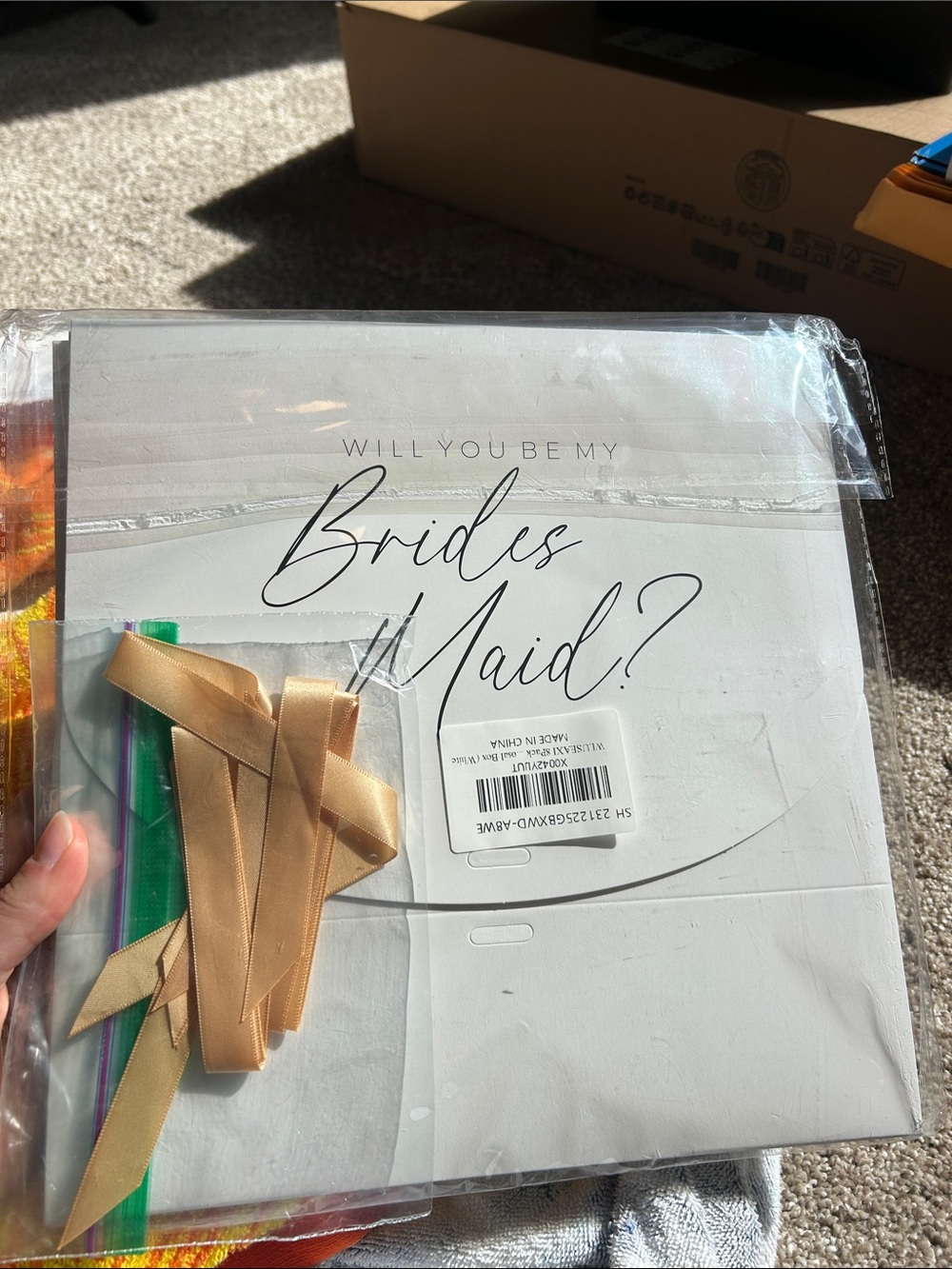 Will You Be My Bridesmaid? Box Set with Beige Satin Ribbon